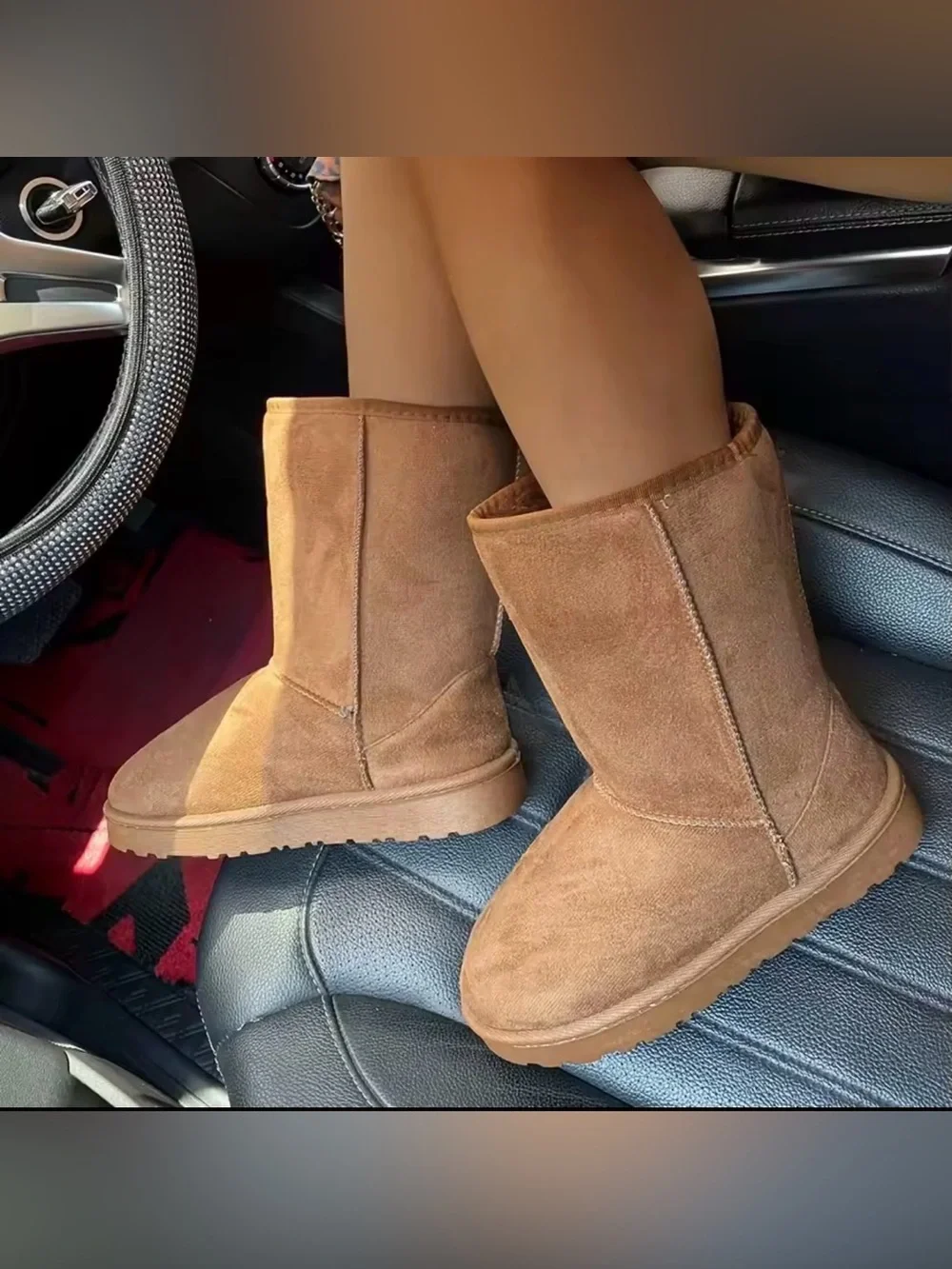 Women’s Classic Chestnut Suede Winter Boots – Warm Cozy Mid-Calf